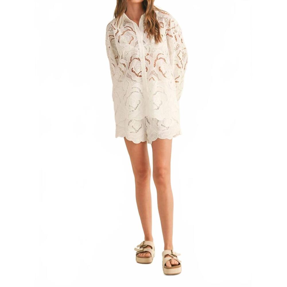 NEW MIOU MUSE floral eyelet top in white